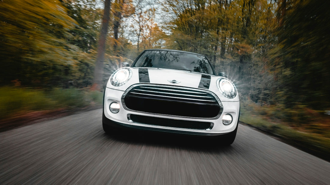 white Mini Cooper