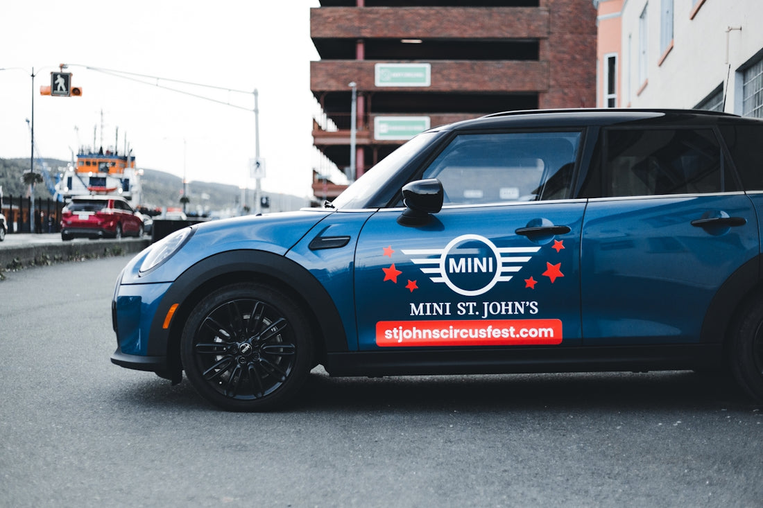 a mini car parked on the side of the road